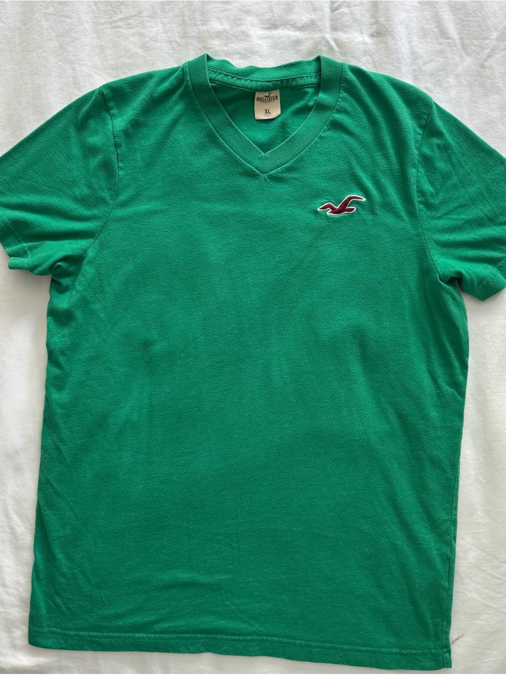 Hollister Men's Emerald Green V-Neck Logo Tee